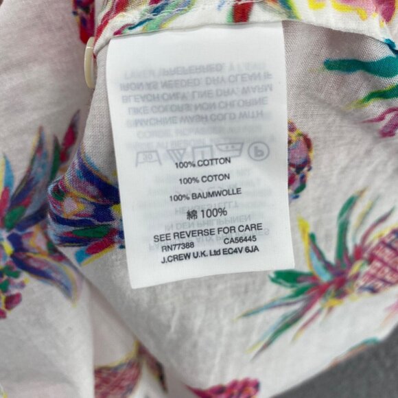 J Crew Shirt Womens 2 White Multi Pineapple 1/4 Button Up Collared Long Sleeves - Picture 6 of 11